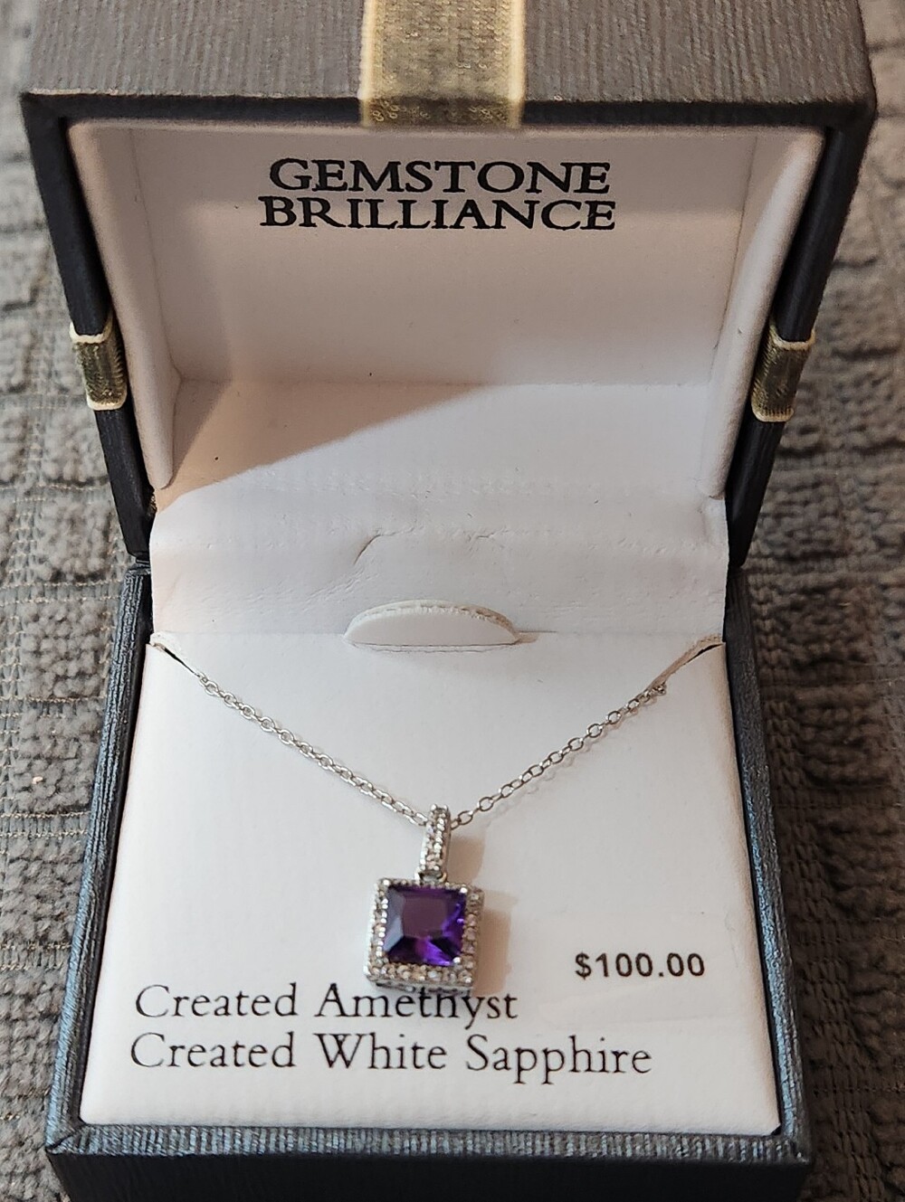 NWT Gemstone Brilliance Lab Created Amethyst & White Sapphire Pendant Necklace